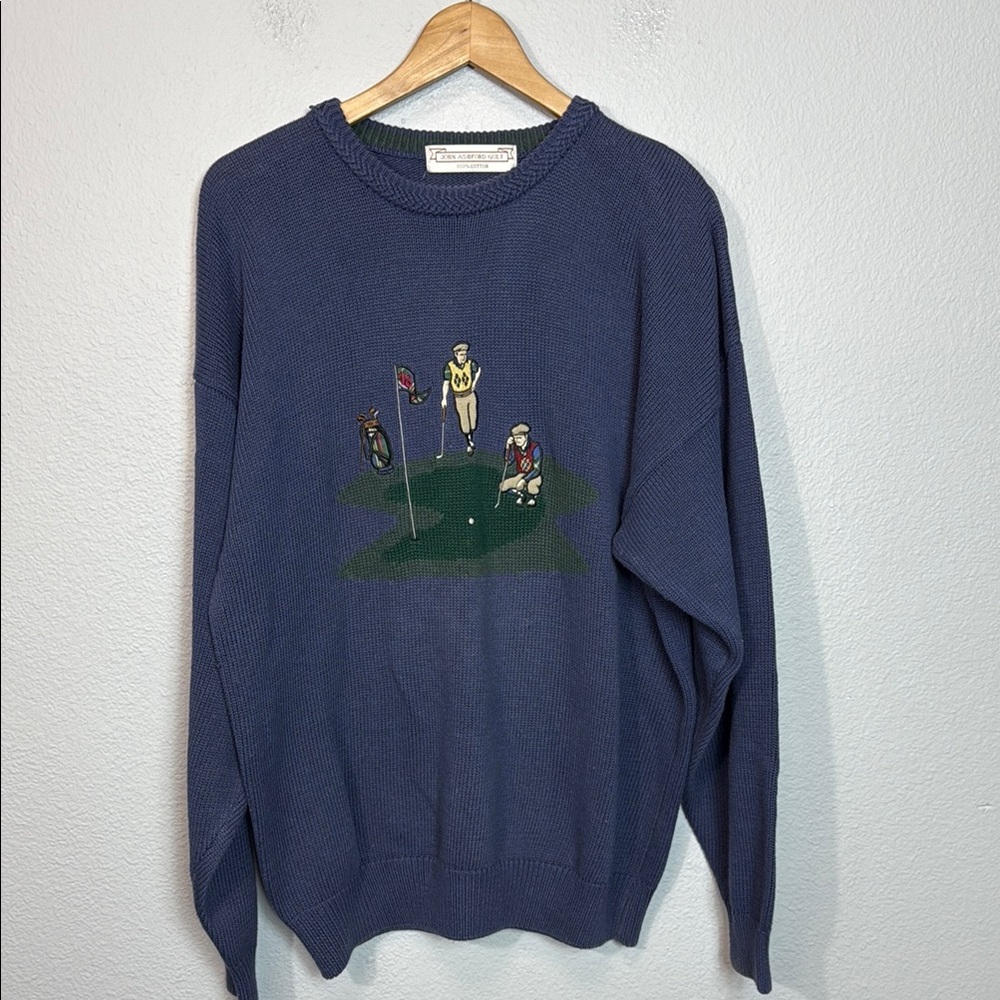 Vintage John Ashford Golf Men's Blue Sweater